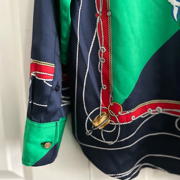 Lauren Ralph Lauren Multi Print Nautical Motif Twill Shirt Size M - Picture 6 of 12